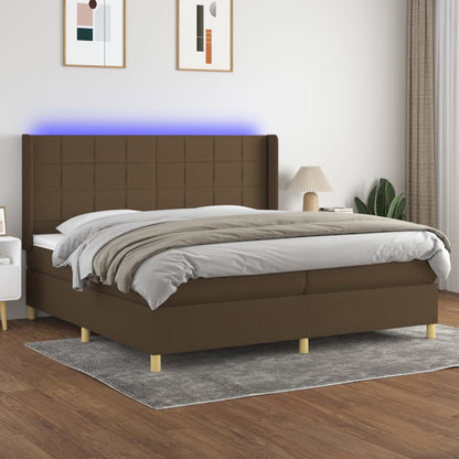 Boxspringbett mit Matratze & LED Dunkelbraun 200x200 cm Stoff