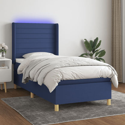 Boxspringbett mit Matratze & LED Blau 100x200 cm Stoff