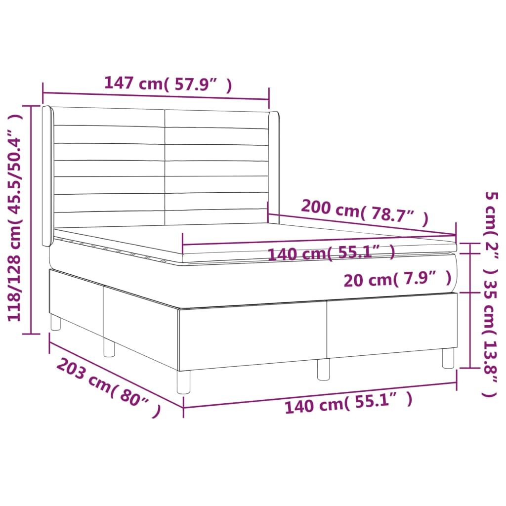 Boxspringbett mit Matratze & LED Dunkelbraun 140x200 cm Stoff