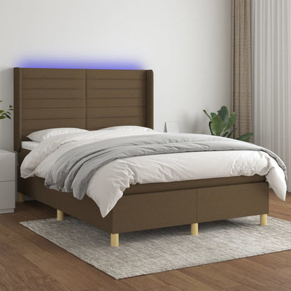 Boxspringbett mit Matratze & LED Dunkelbraun 140x200 cm Stoff