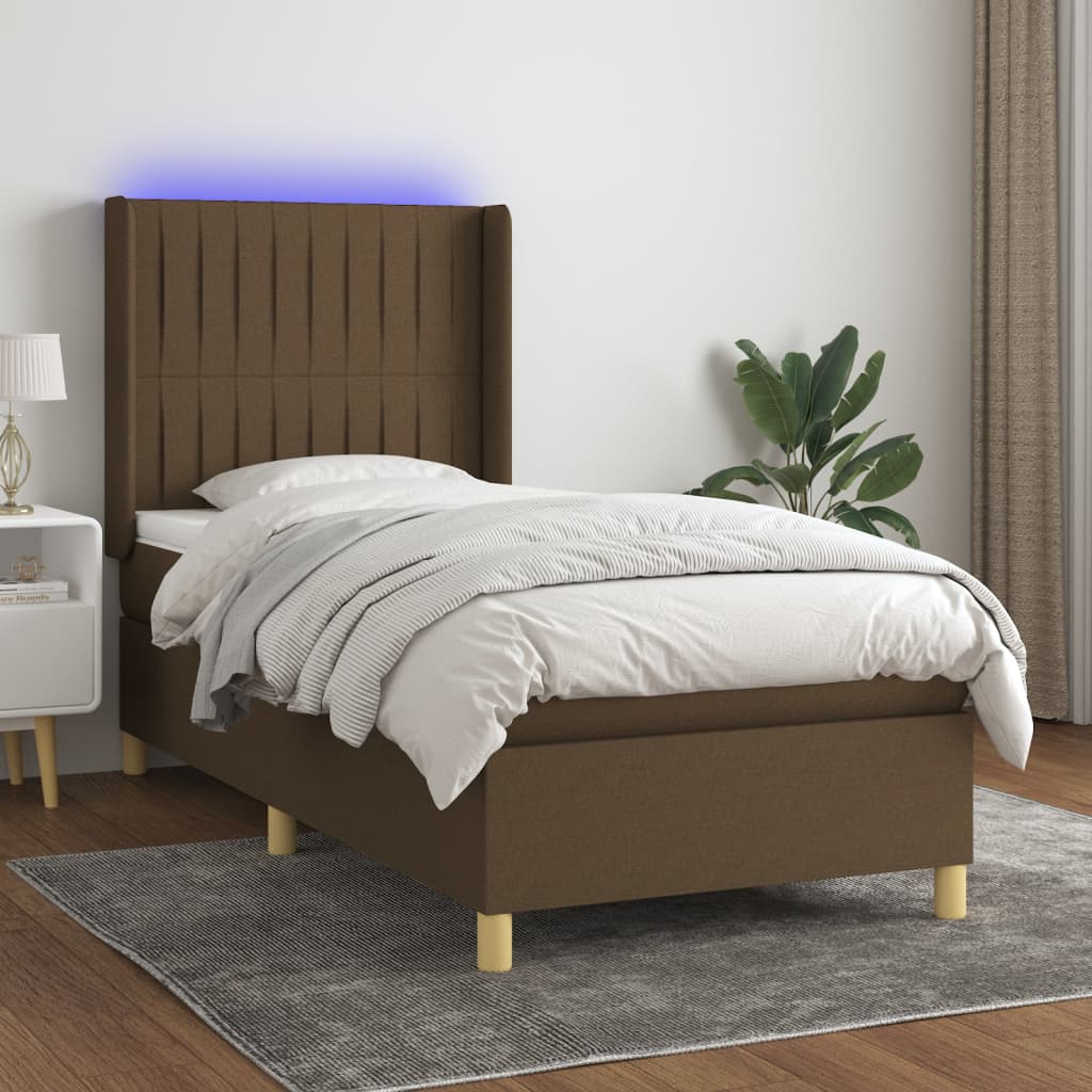 Boxspringbett mit Matratze & LED Dunkelbraun 90x200 cm Stoff