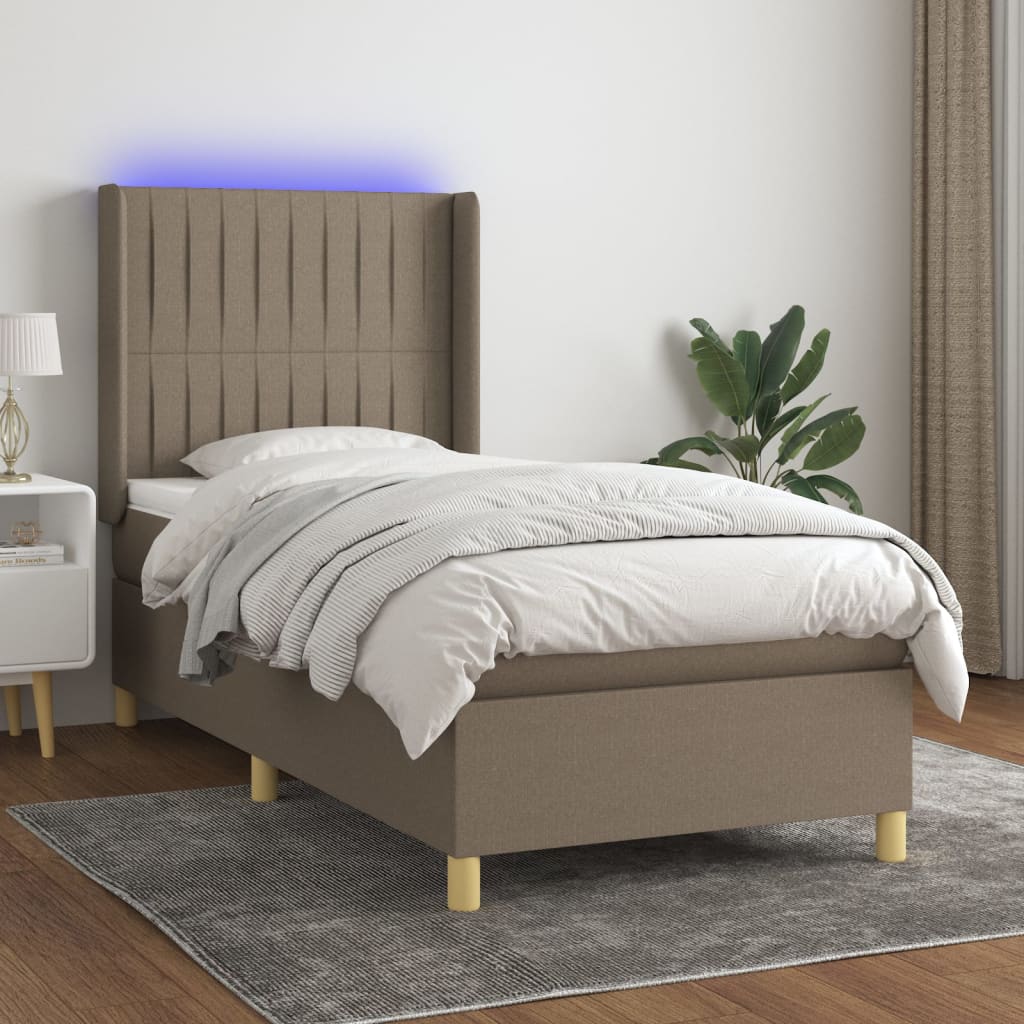 Boxspringbett mit Matratze & LED Taupe 100x200 cm Stoff