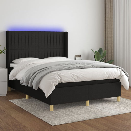 Boxspringbett mit Matratze & LED Schwarz 140x200 cm Stoff