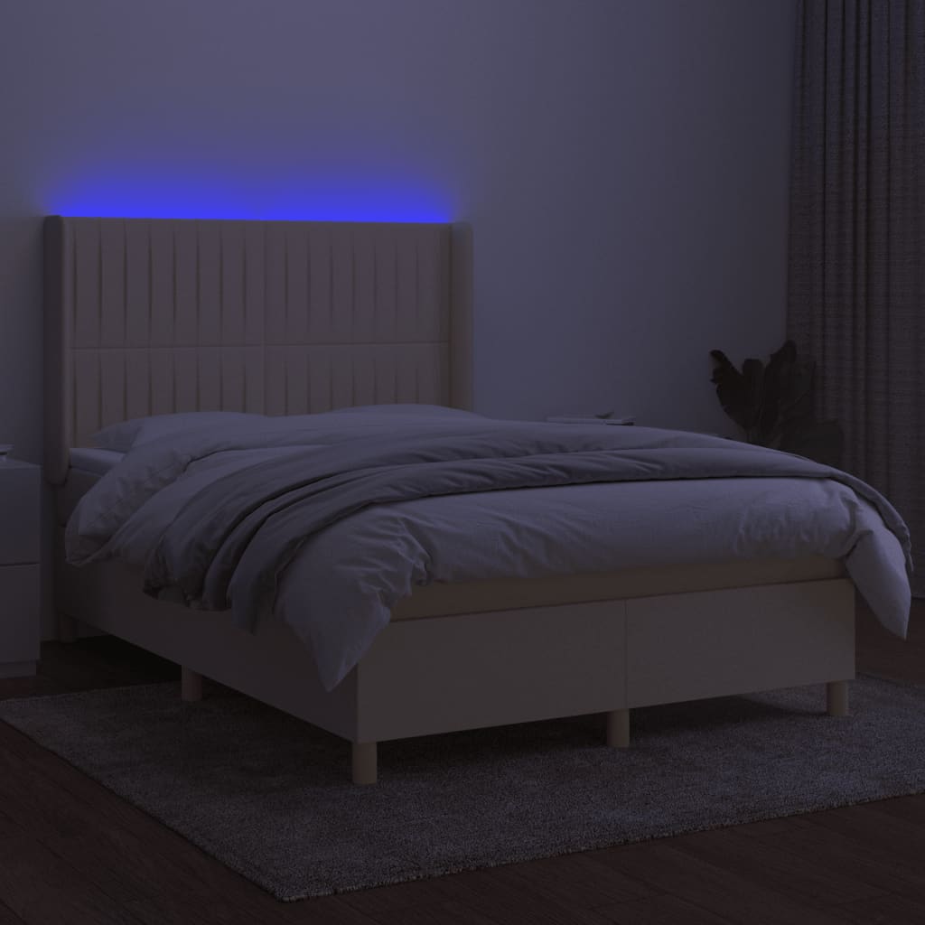 Boxspringbett mit Matratze & LED Creme 140x200 cm Stoff