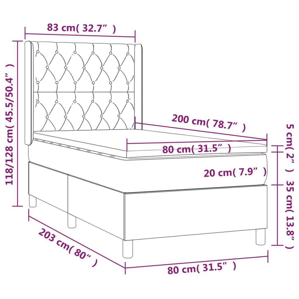 Boxspringbett mit Matratze & LED Creme 80x200 cm Stoff