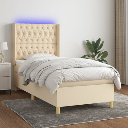 Boxspringbett mit Matratze & LED Creme 80x200 cm Stoff