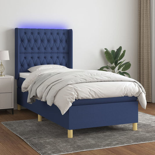 Boxspringbett mit Matratze & LED Blau 100x200 cm Stoff