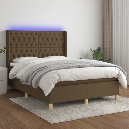 Boxspringbett mit Matratze & LED Dunkelbraun 140x200 cm Stoff