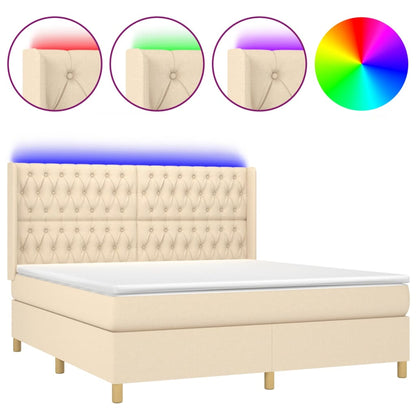 Boxspringbett mit Matratze & LED Creme 160x200 cm Stoff