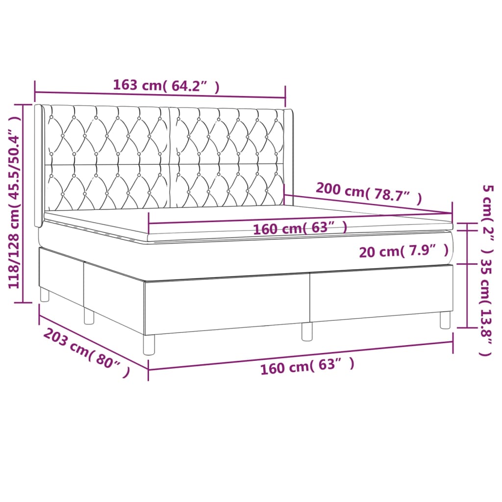 Boxspringbett mit Matratze & LED Creme 160x200 cm Stoff