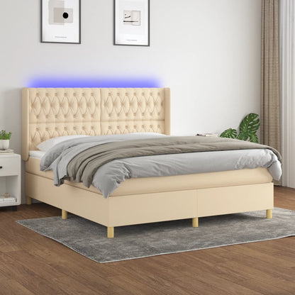 Boxspringbett mit Matratze & LED Creme 160x200 cm Stoff