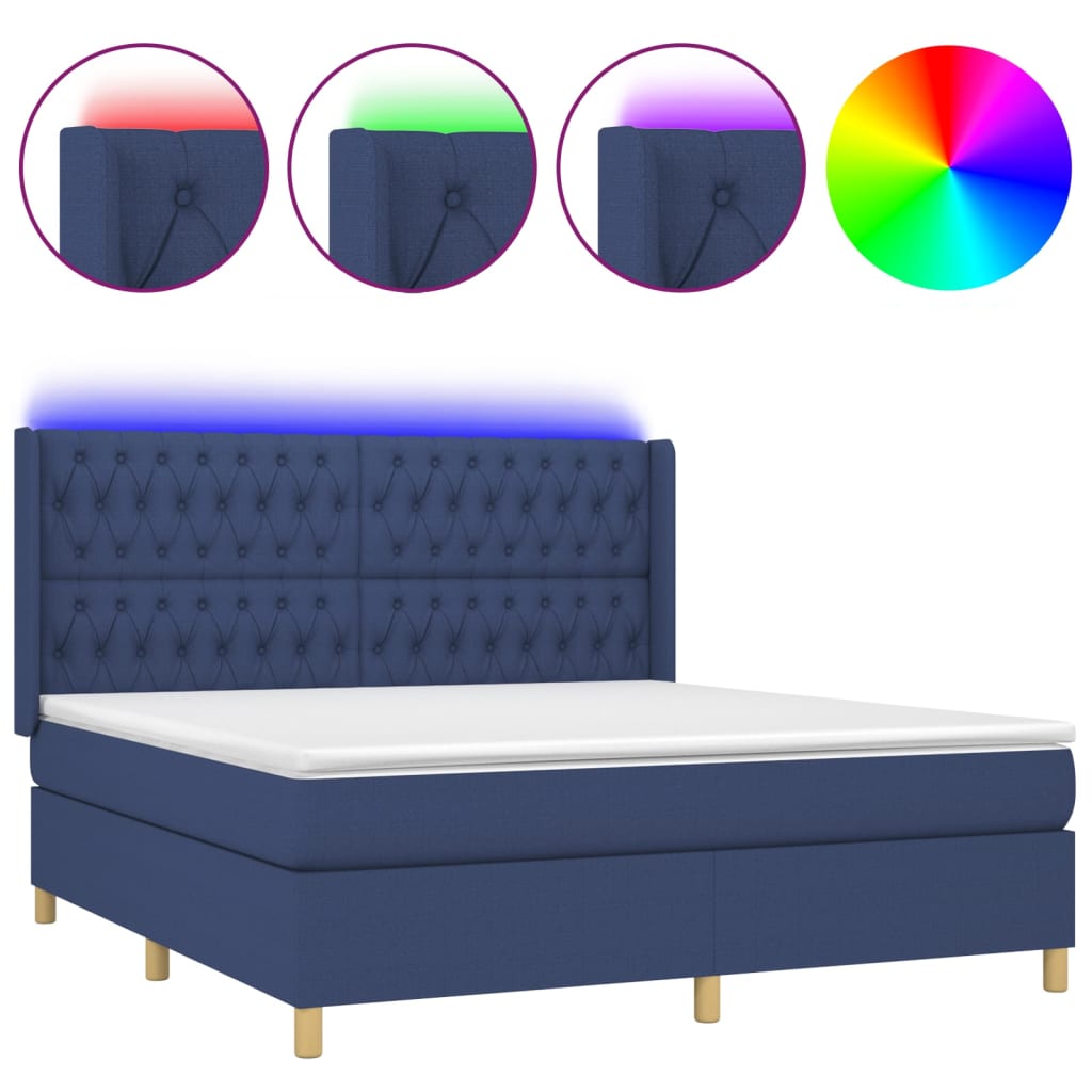 Boxspringbett mit Matratze & LED Blau 160x200 cm Stoff