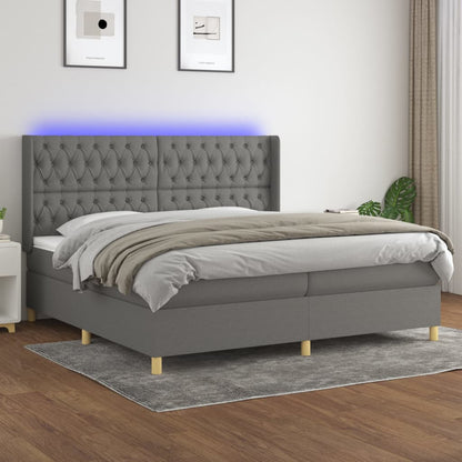 Boxspringbett mit Matratze & LED Dunkelgrau 200x200 cm Stoff