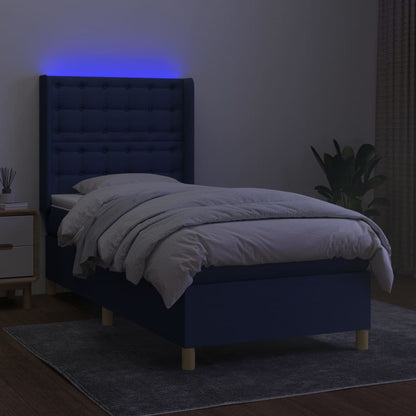 Boxspringbett mit Matratze & LED Blau 100x200 cm Stoff