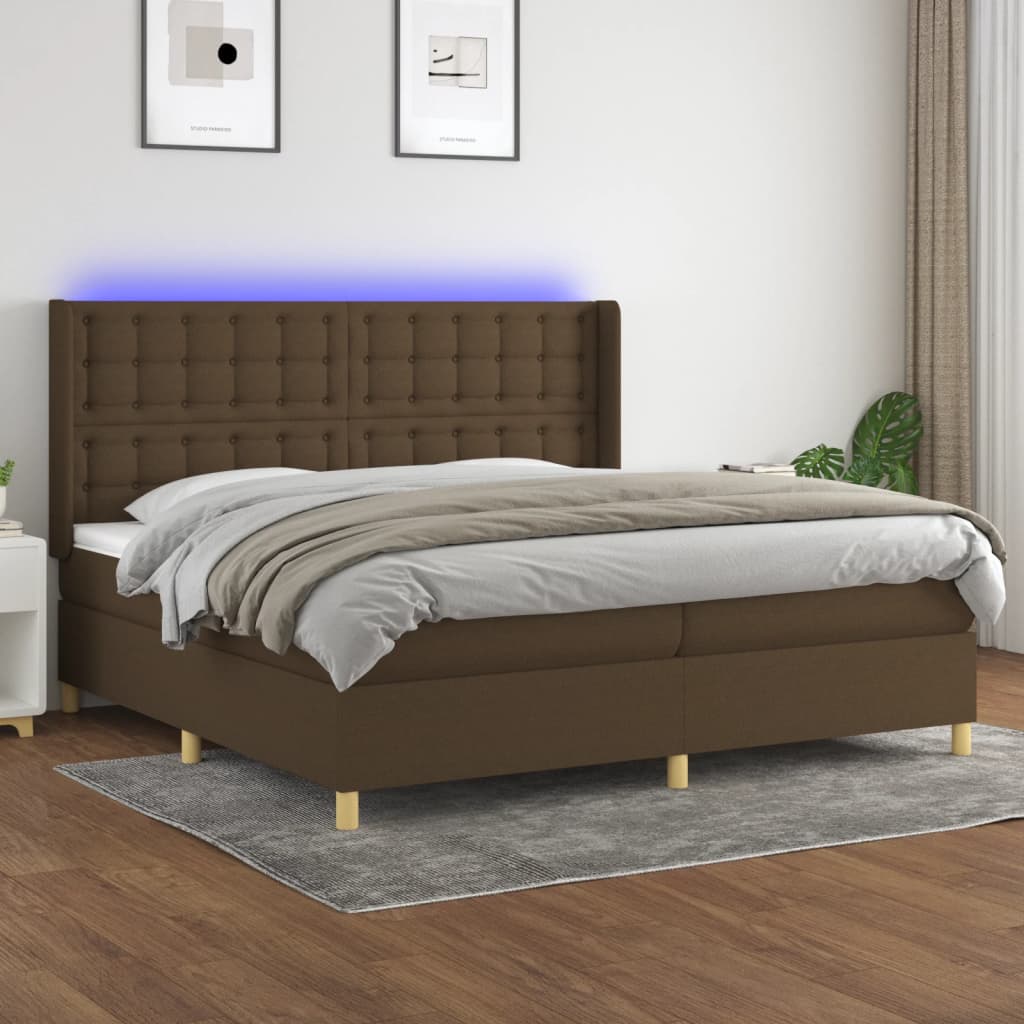 Boxspringbett mit Matratze & LED Dunkelbraun 200x200 cm Stoff