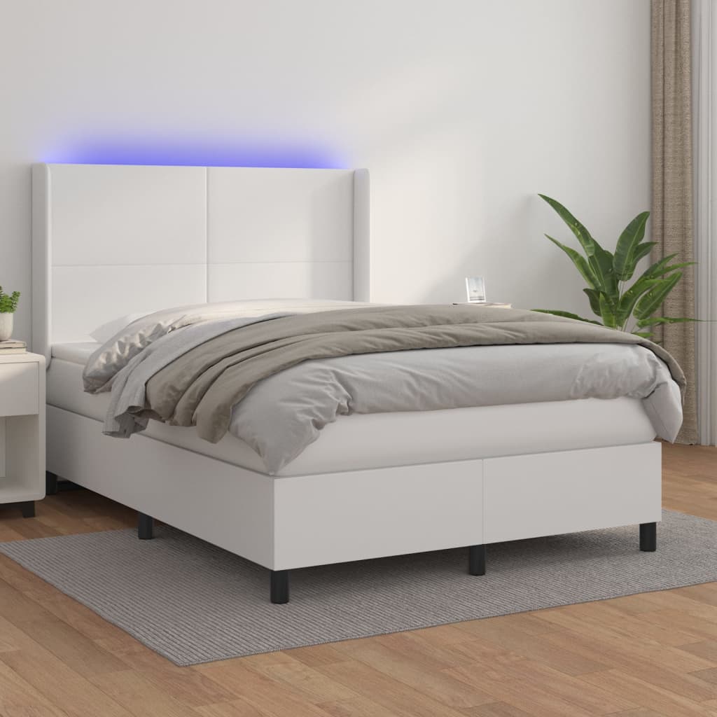 Boxspringbett mit Matratze & LED Weiß 140x200 cm Kunstleder