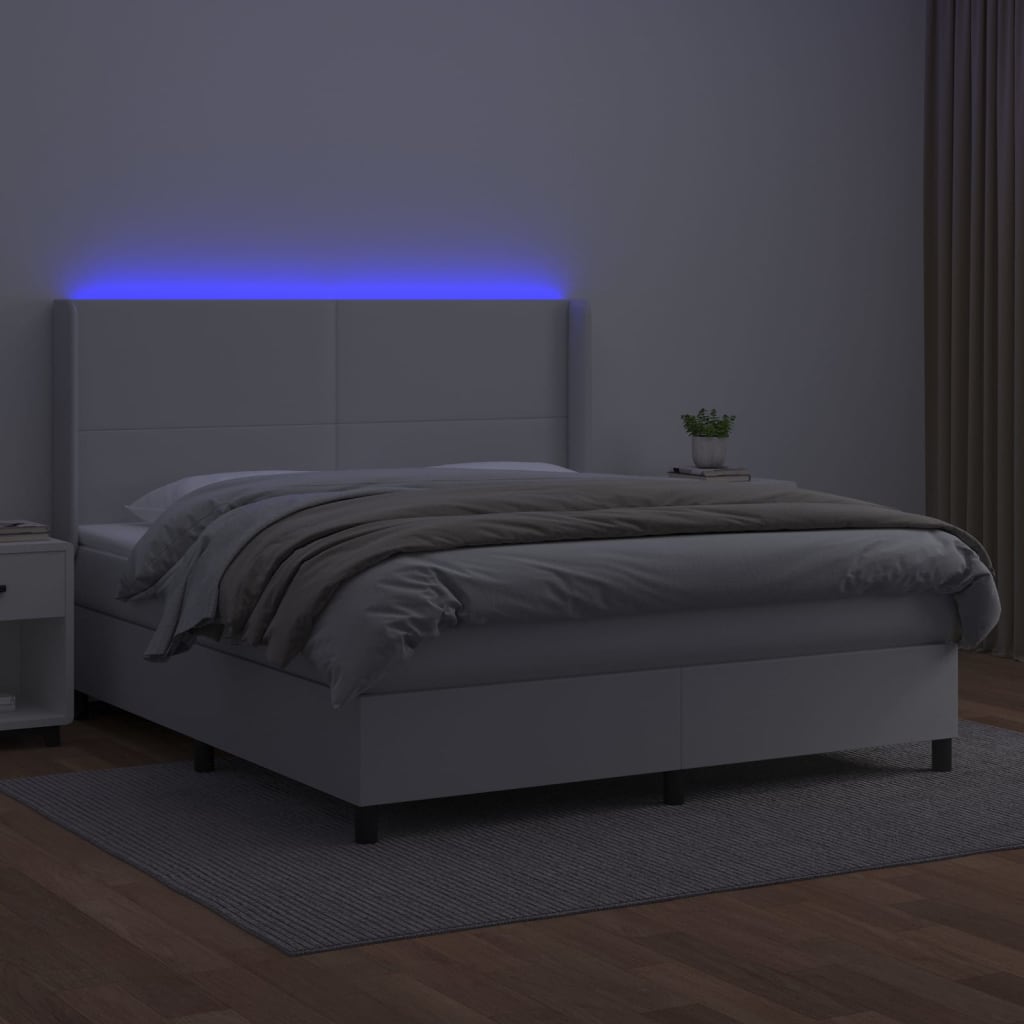 Boxspringbett mit Matratze & LED Weiß 160x200 cm Kunstleder