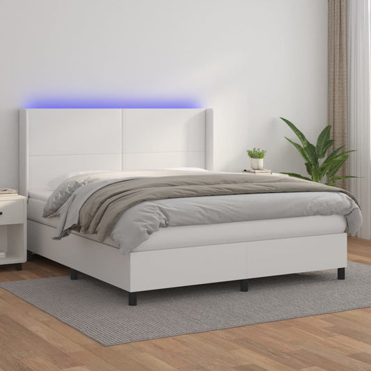 Boxspringbett mit Matratze & LED Weiß 160x200 cm Kunstleder