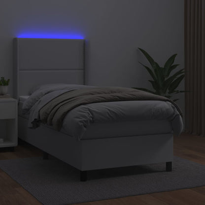 Boxspringbett mit Matratze & LED Weiß 100x200 cm Kunstleder