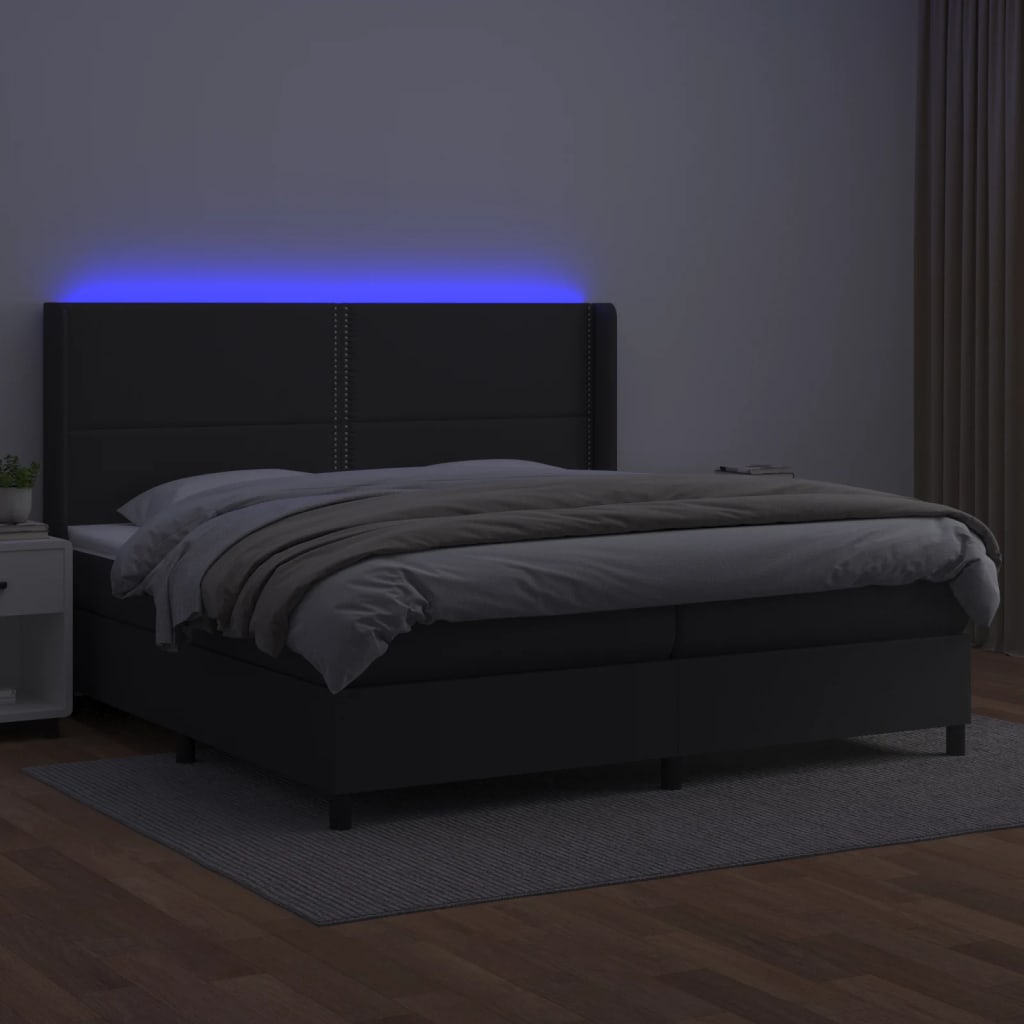 Boxspringbett mit Matratze & LED Schwarz 200x200 cm Kunstleder