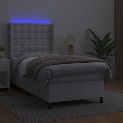 Boxspringbett mit Matratze & LED Weiß 100x200 cm Kunstleder