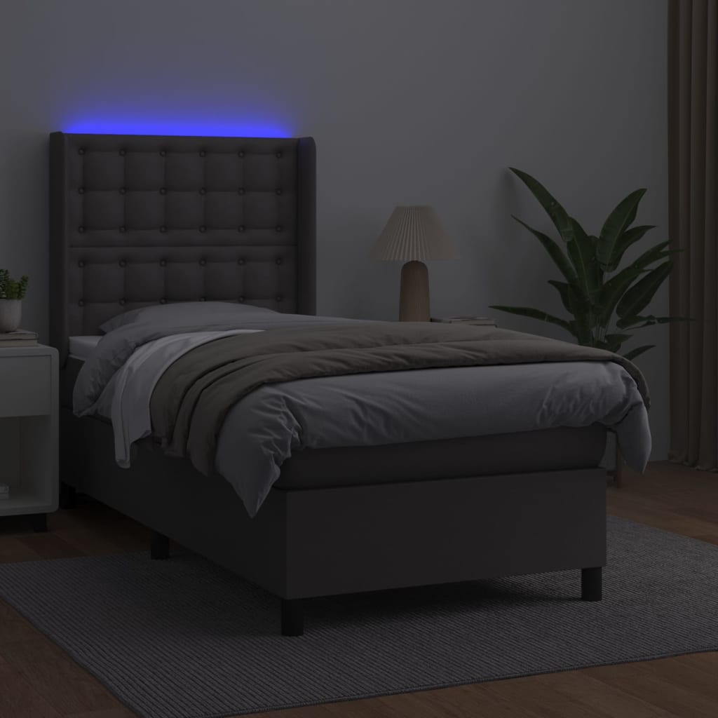 Boxspringbett mit Matratze & LED Grau 100x200 cm Kunstleder