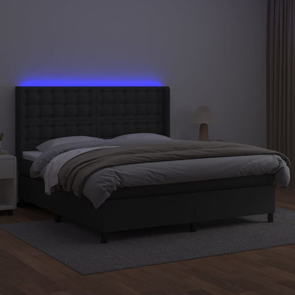 Boxspringbett mit Matratze & LED Schwarz 160x200 cm Kunstleder