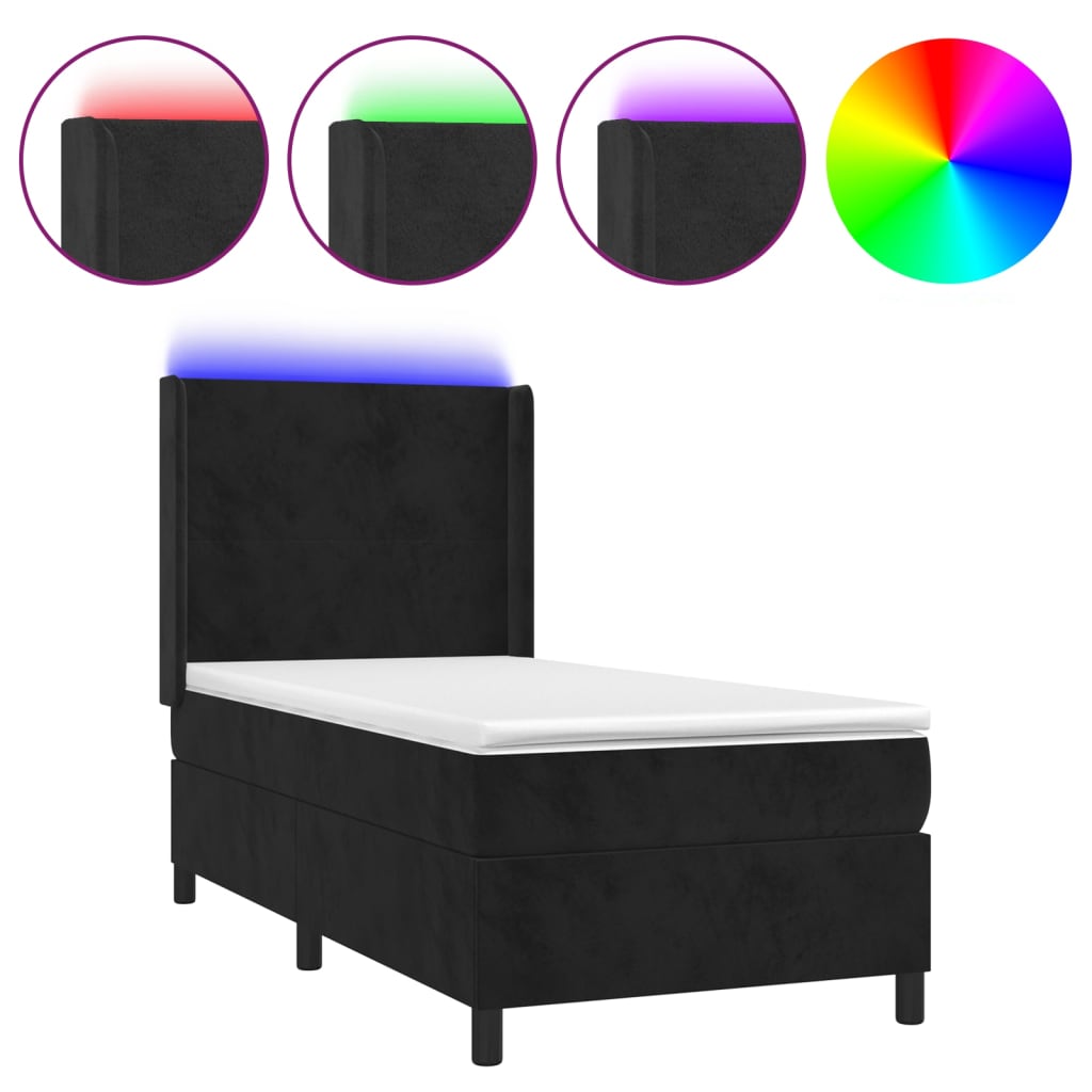 Boxspringbett mit Matratze & LED Schwarz 90x190 cm Samt