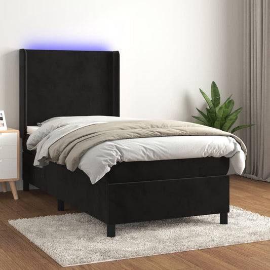 Boxspringbett mit Matratze & LED Schwarz 100x200 cm Samt