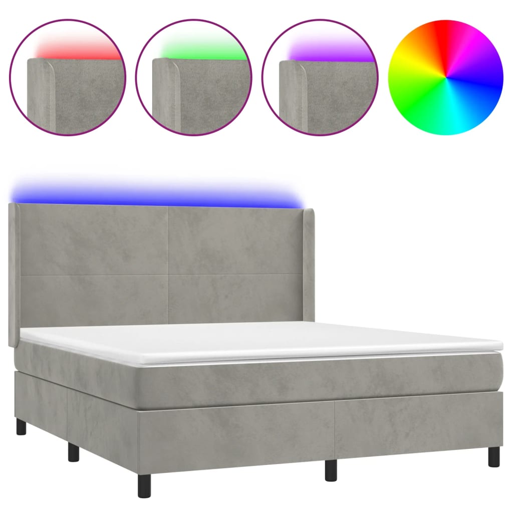 Boxspringbett mit Matratze & LED Hellgrau 160x200 cm Samt