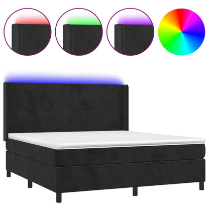 Boxspringbett mit Matratze & LED Schwarz 160x200 cm Samt