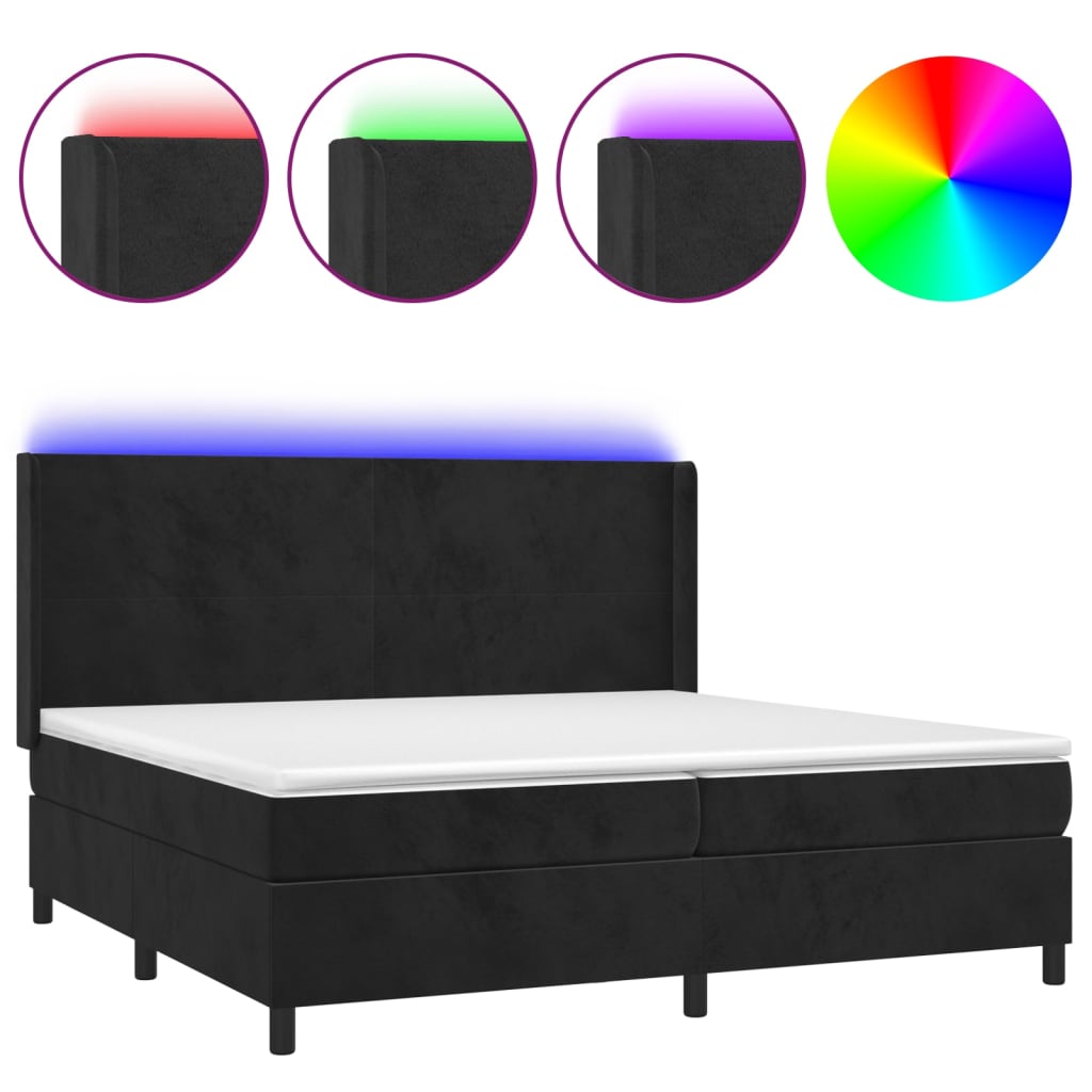 Boxspringbett mit Matratze & LED Schwarz 200x200 cm Samt