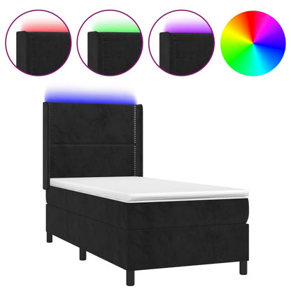 Boxspringbett mit Matratze & LED Schwarz 90x190 cm Samt