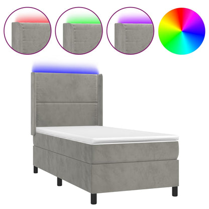 Boxspringbett mit Matratze & LED Hellgrau 90x200 cm Samt