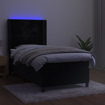 Boxspringbett mit Matratze & LED Schwarz 100x200 cm Samt