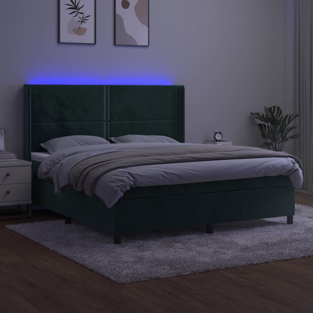 Boxspringbett mit Matratze & LED Dunkelgrün 160x200 cm Samt