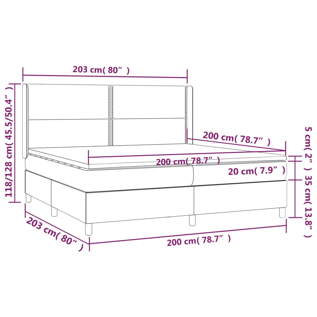 Boxspringbett mit Matratze & LED Dunkelgrau 200x200 cm Samt