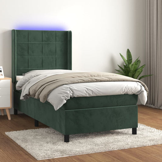 Boxspringbett mit Matratze & LED Dunkelgrün 80x200 cm Samt