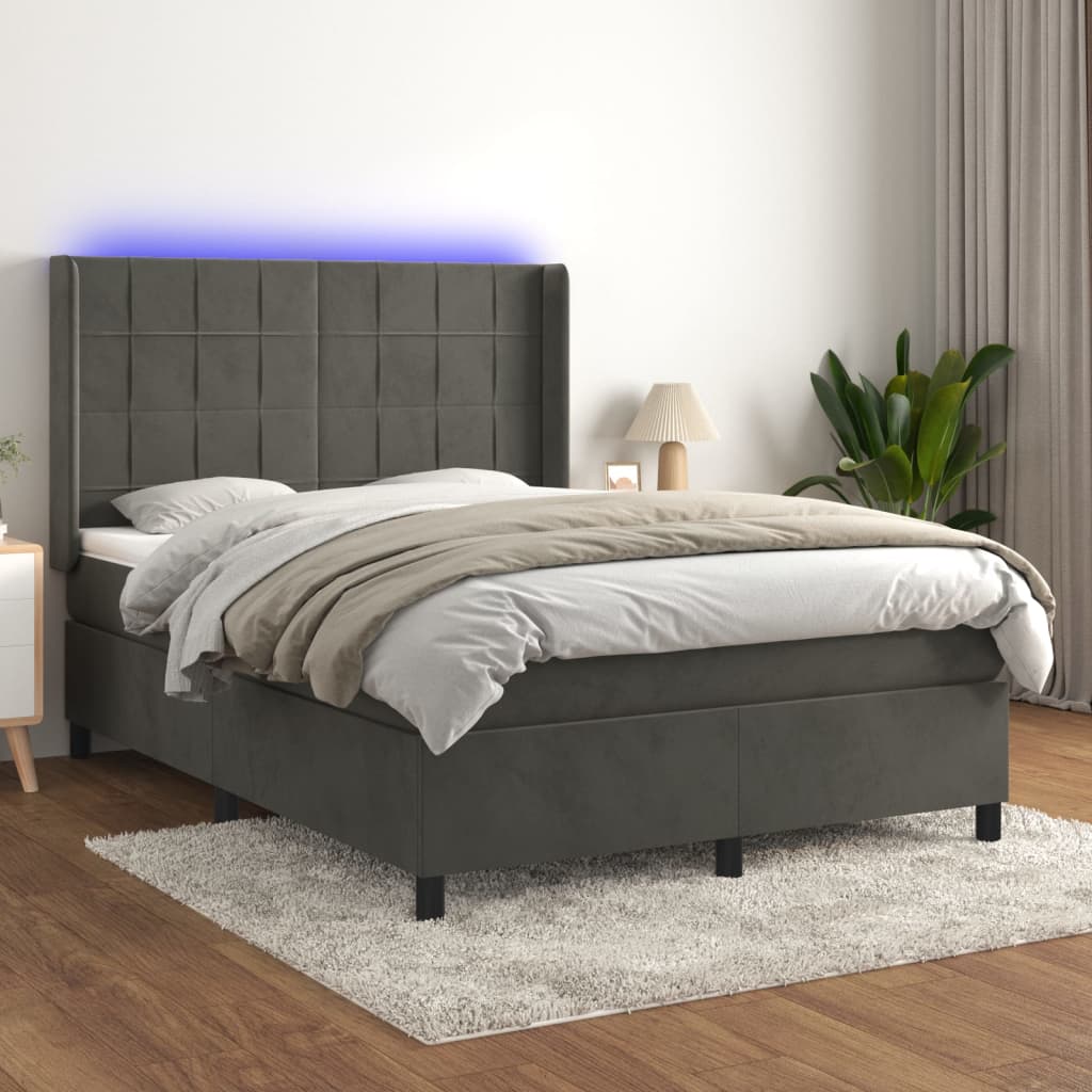 Boxspringbett mit Matratze & LED Dunkelgrau 140x200 cm Samt