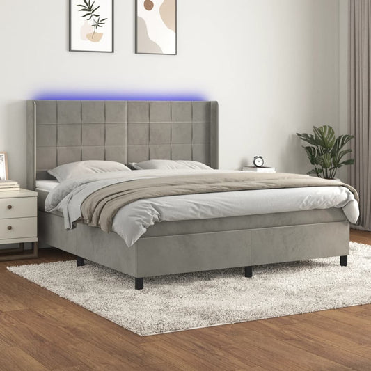 Boxspringbett mit Matratze & LED Hellgrau 160x200 cm Samt