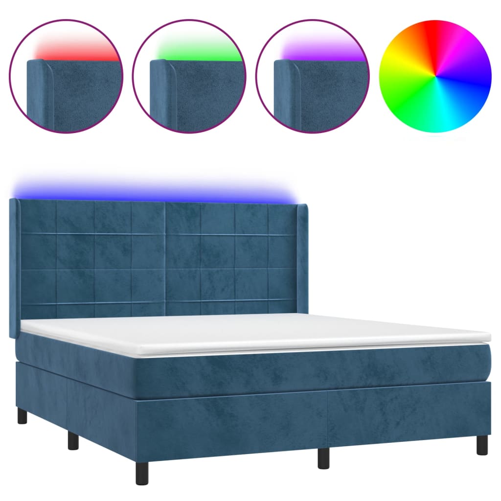 Boxspringbett mit Matratze & LED Dunkelblau 160x200 cm Samt