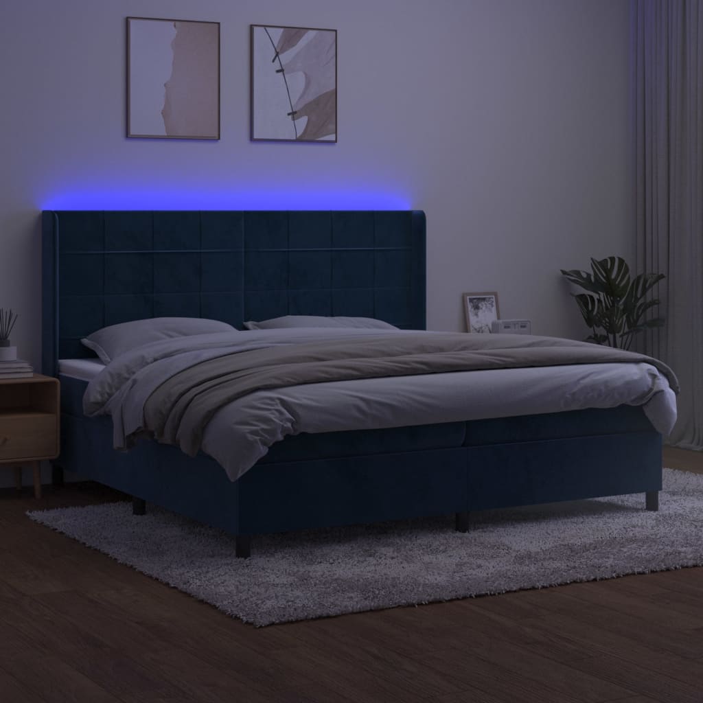 Boxspringbett mit Matratze & LED Dunkelblau 200x200 cm Samt