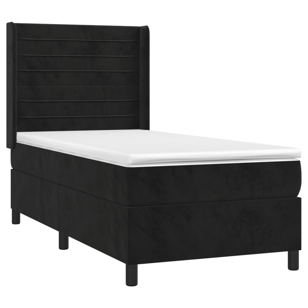 Boxspringbett mit Matratze & LED Schwarz 90x200 cm Samt