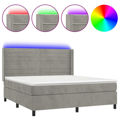 Boxspringbett mit Matratze & LED Hellgrau 160x200 cm Samt