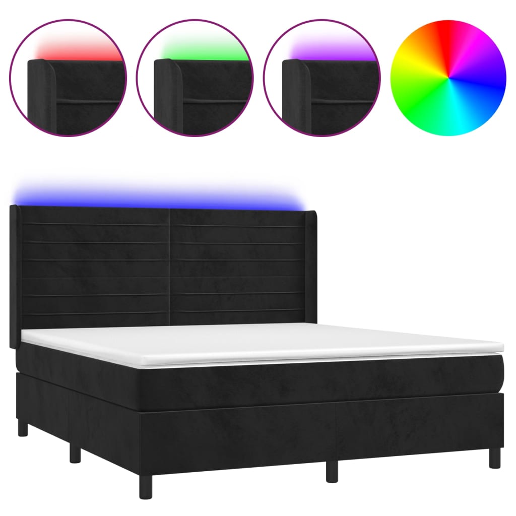 Boxspringbett mit Matratze & LED Schwarz 160x200 cm Samt