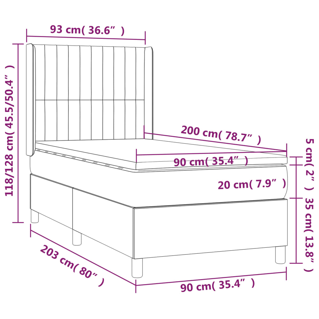 Boxspringbett mit Matratze & LED Hellgrau 90x200 cm Samt