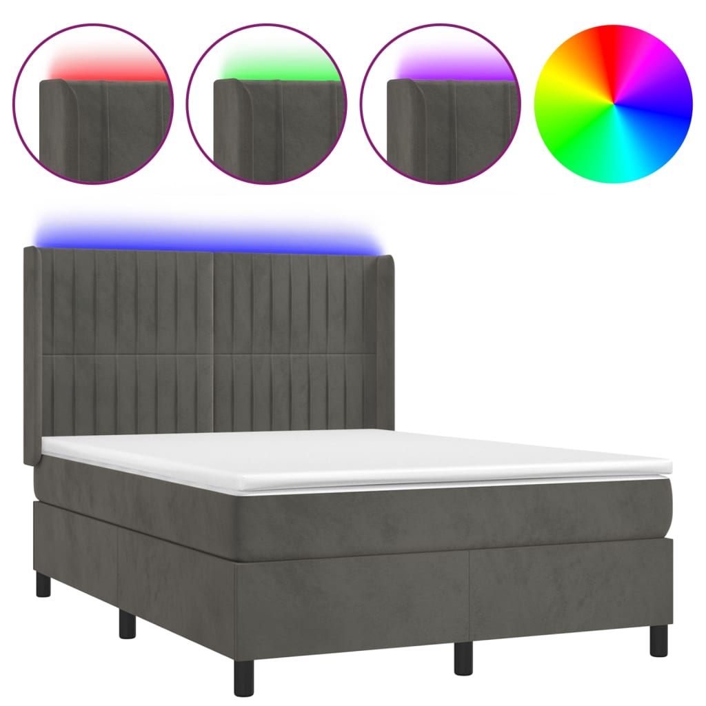 Boxspringbett mit Matratze & LED Dunkelgrau 140x200 cm Samt