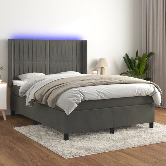 Boxspringbett mit Matratze & LED Dunkelgrau 140x200 cm Samt