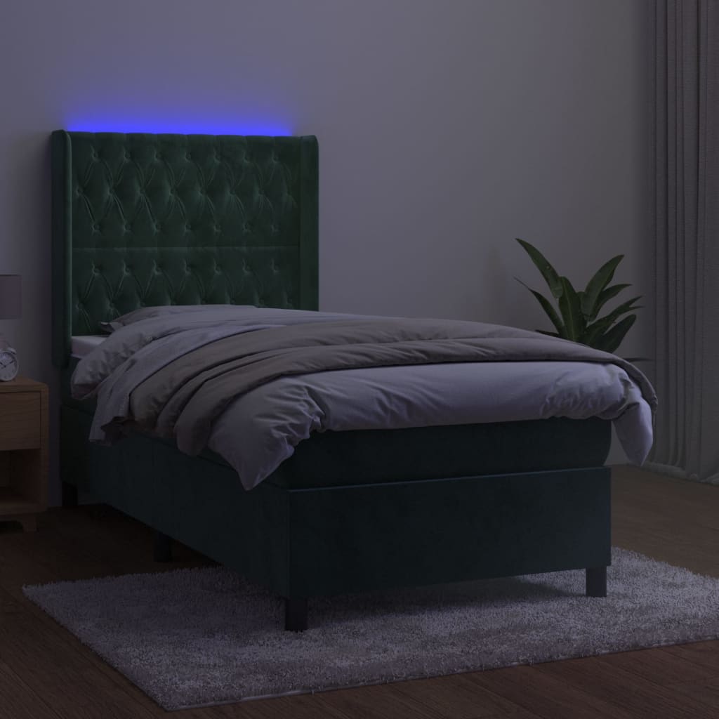 Boxspringbett mit Matratze & LED Dunkelgrün 80x200 cm Samt