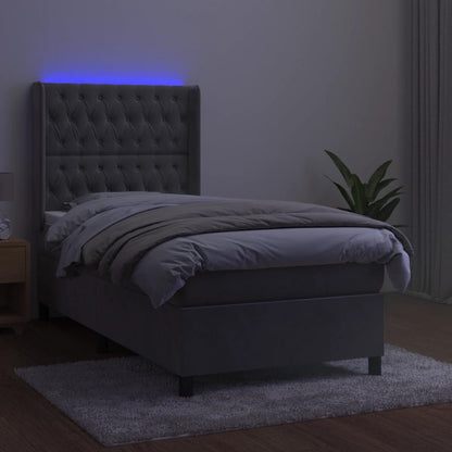 Boxspringbett mit Matratze & LED Hellgrau 90x190 cm Samt